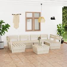 Conjunto de Muebles de Jardín en Palets con Cojines - 7 Piezas