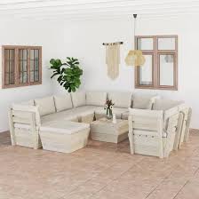 Juego de Muebles de Jardín de Palets con Cojines - 10 Pzas