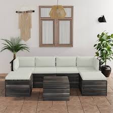 Conjunto de Muebles de Jardín de Palets LAPOOH - 7 Piezas con Cojines