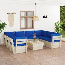 Conjunto de Jardín Higsose: 9 Pzas de Muebles de Palets con Cojines