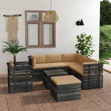 Muebles de Jardín de Palets BULANED - 8 Piezas con Cojines