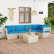 Conjunto de Muebles de Jardín de Palets con Cojines - 6 Piezas